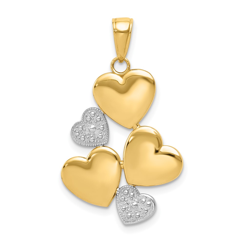 14K and White Rhodium Polished Hearts Pendant (K5176)
