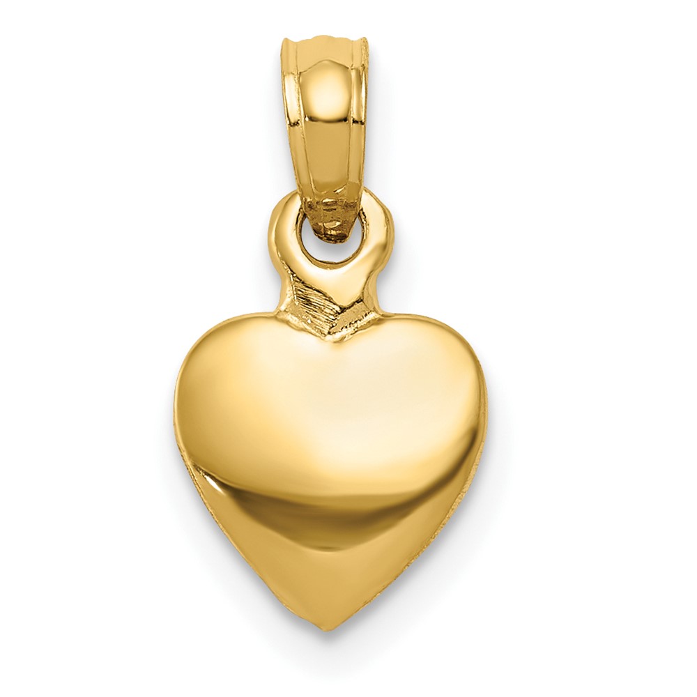14K Yellow Gold Polished Solid 3-D Heart Pendant
