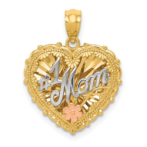 14K Tri-color Polished #1 Mom Shadowbox Pendant