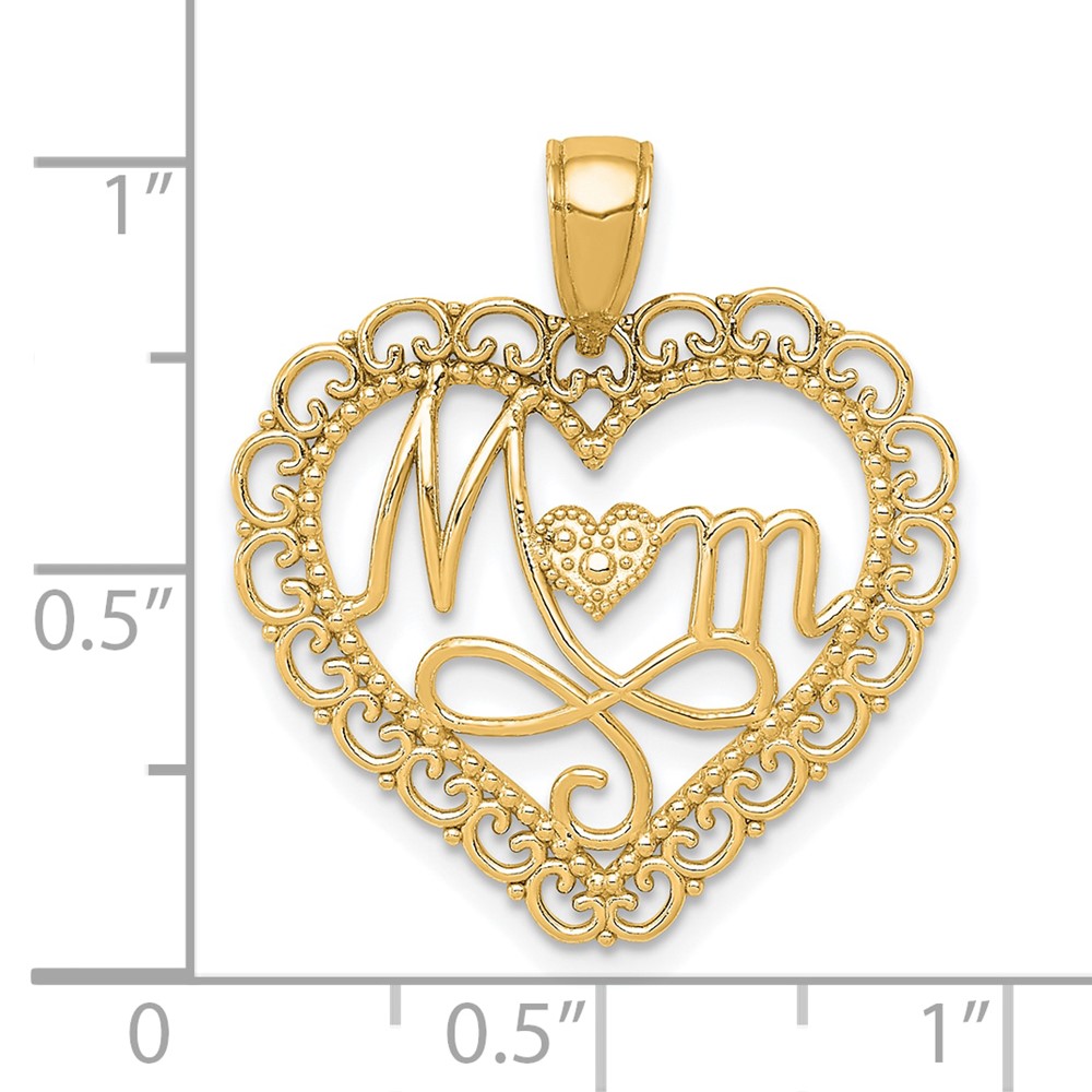 14K Polished MOM Scallop Heart Pendant (K5195Y)