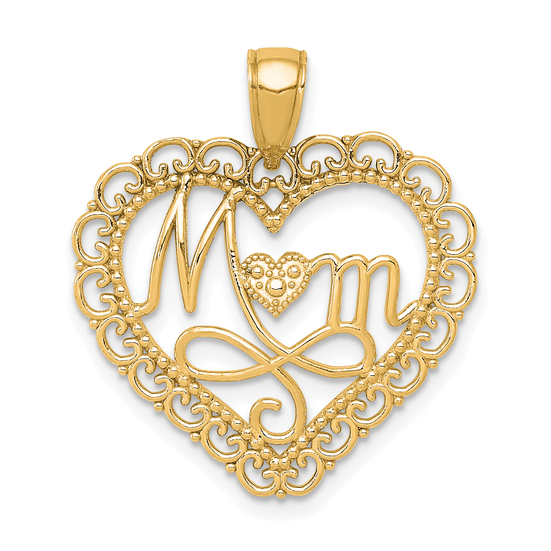 14K Polished MOM Scallop Heart Pendant (K5195Y)