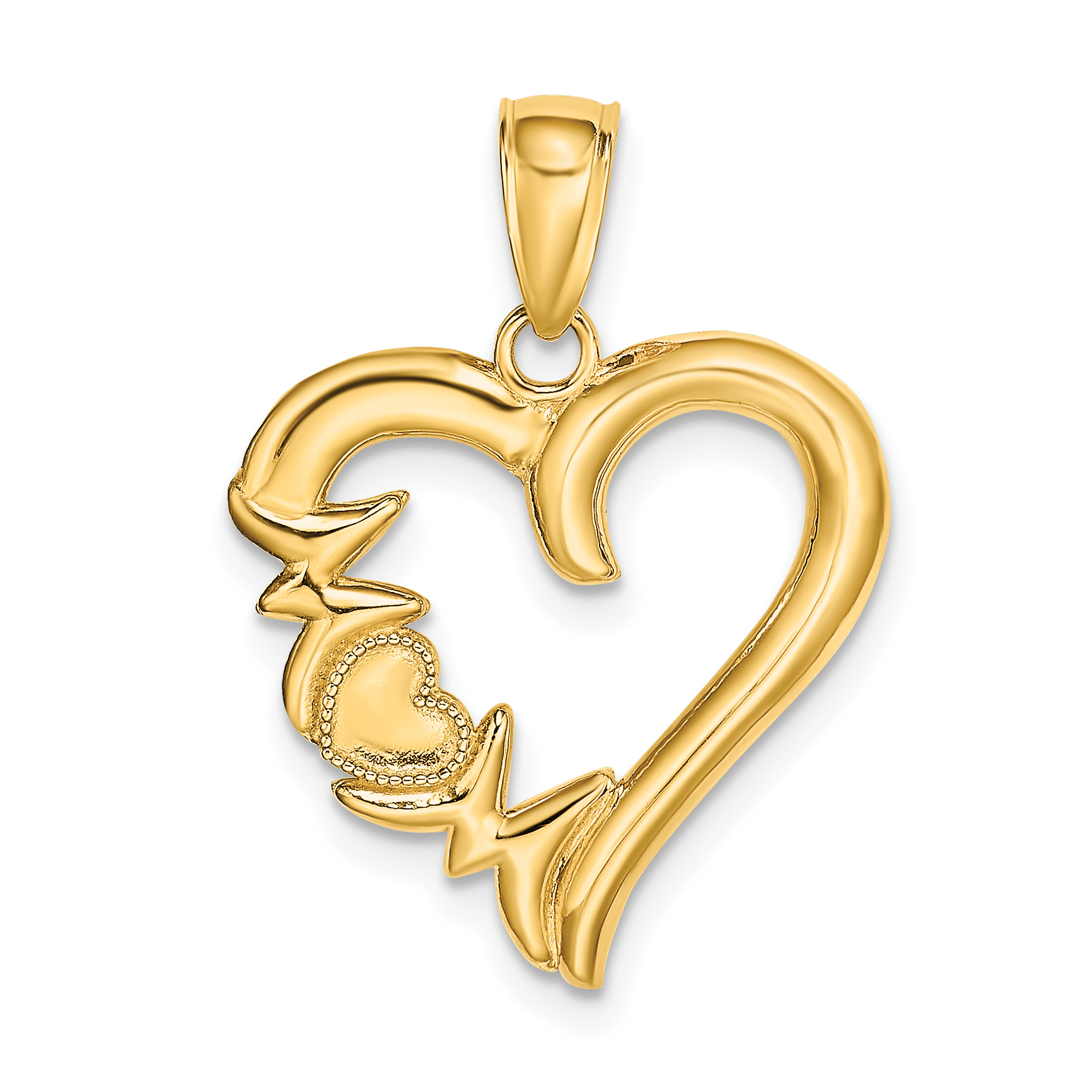 14K Polished MOM Heart Pendant (K5196)