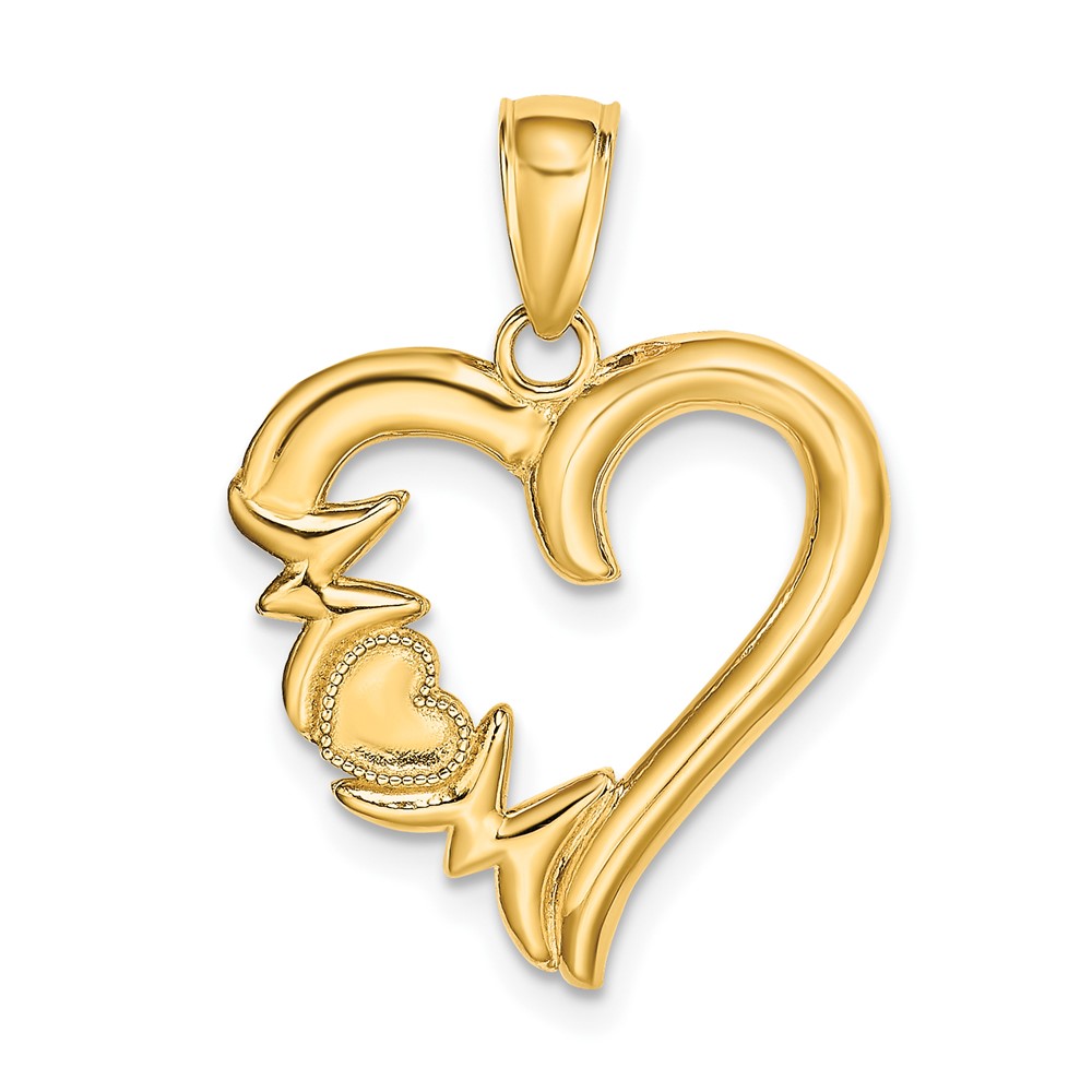 14K Polished MOM Heart Pendant (K5196)