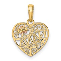 14K Two-tone Polished Nana Pendant with Flower on Heart view 3