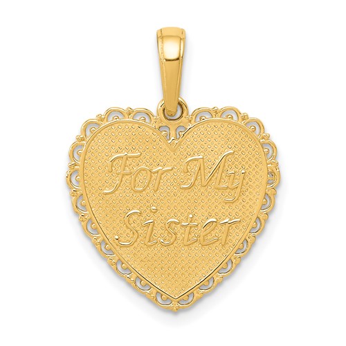 14K Yellow Gold Reversible for MY Sister Friends Forever Heart Pendant