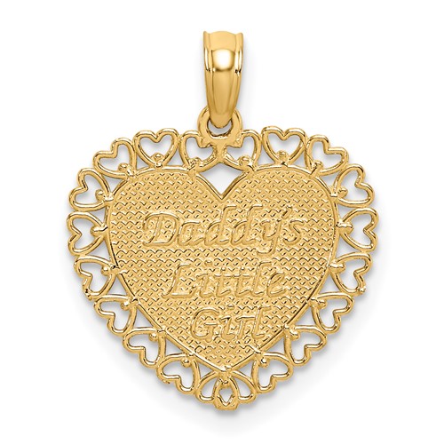 14K Yellow Gold Gold Polished Daddys Little Girl Textured Heart Charm