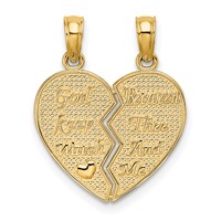 14K Yellow Gold 2-Piece Break-Apart God Keep Watch Between Thee and ME Heart Charm view 1