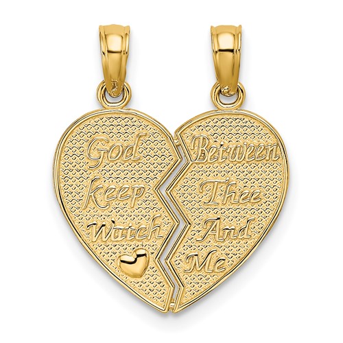14K Yellow Gold 2-Piece Break-Apart God Keep Watch Between Thee and ME Heart Charm