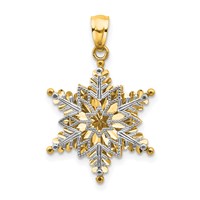 14K Two-tone Polished and Textured 2-Level Snowflake Pendant view 1