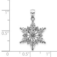 14K White Gold Polished and Textured 2-Level Snowflake Pendant view 4