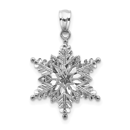 14K White Gold Polished and Textured 2-Level Snowflake Pendant