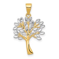 14K and White Rhodium Diamond-cut Tree Pendant view 1