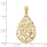 14K Polished and Textured Filigree Teardrop Pendant view 4