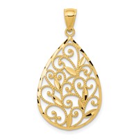 14K Polished and Textured Filigree Teardrop Pendant view 1