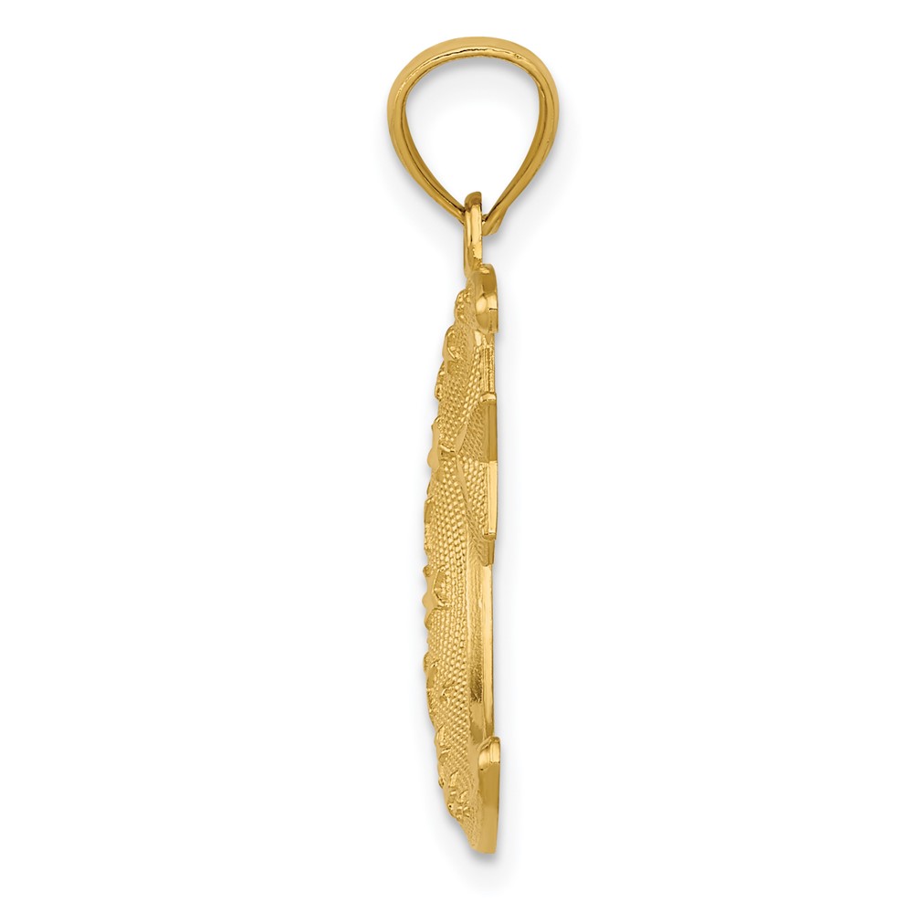 14k Gold Polished and Textured Moon and Stars Pendant (K5299)