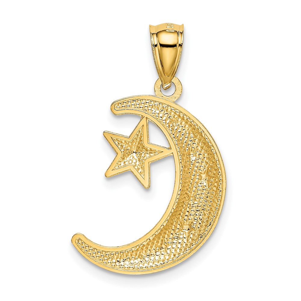 14k Gold Polished and Textured Moon and Stars Pendant (K5299)