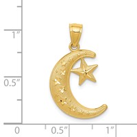 14K Yellow Gold Gold Polished and Textured Moon and Stars Pendant view 4