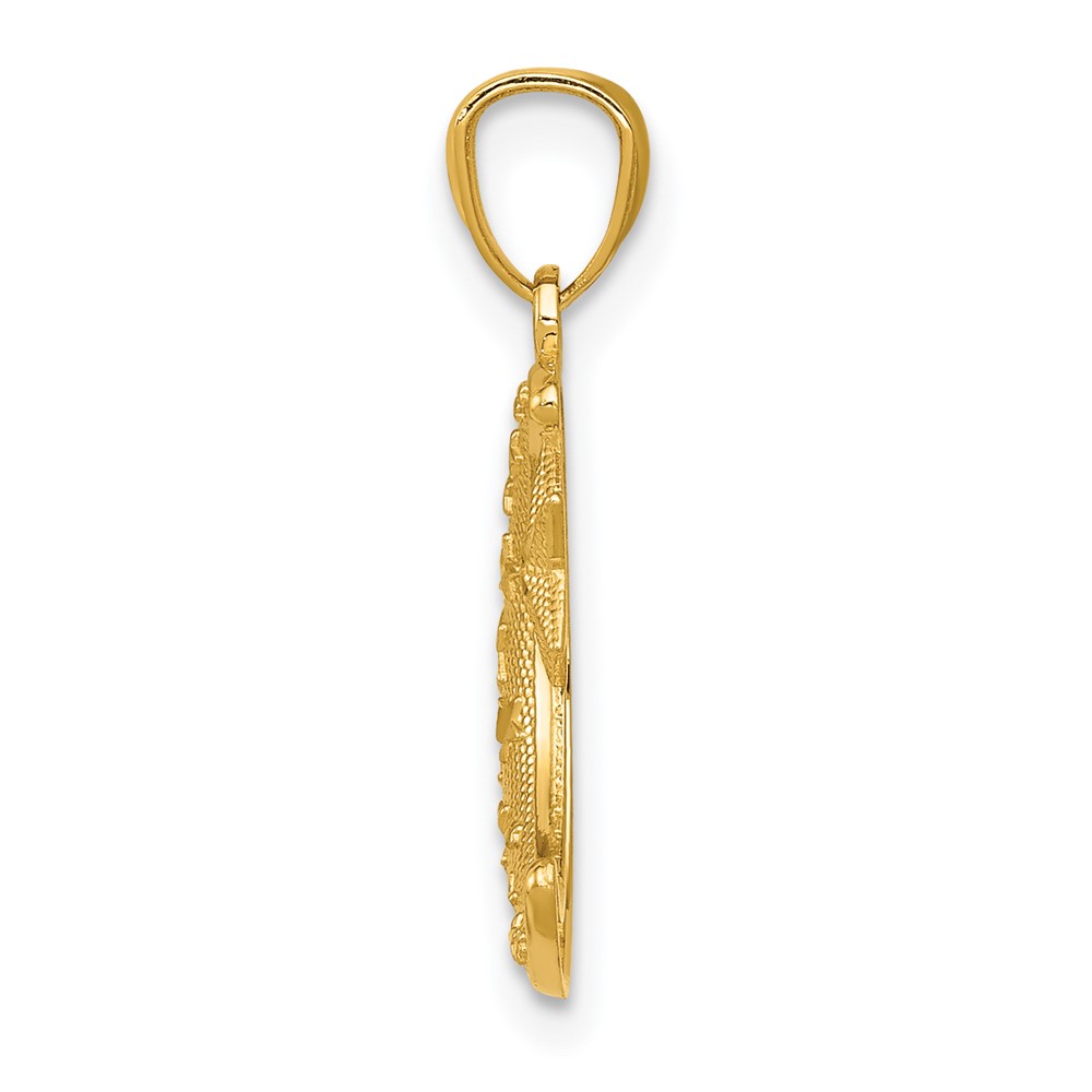 14k Gold Polished and Textured Moon and Stars Pendant (K5305)