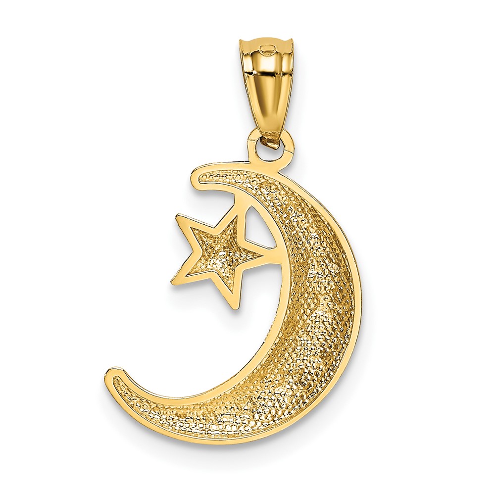 14k Gold Polished and Textured Moon and Stars Pendant (K5305)
