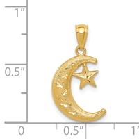 14K Yellow Gold Gold Polished and Textured Moon and Stars Pendant view 4