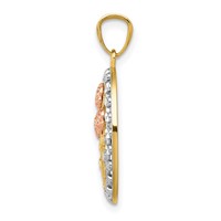 14K Yellow and Rose Gold Pendant with White Rhodium Oval 3 Rose view 2