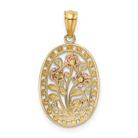 14K Yellow and Rose Gold Pendant with White Rhodium Oval 3 Rose view 3