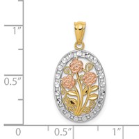 14K Yellow and Rose Gold Pendant with White Rhodium Oval 3 Rose view 4