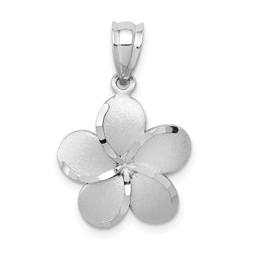 14K Yellow Gold Dipped in White Rhodium Satin Diamond-cut Plumeria Charm