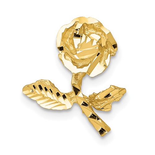 14K Yellow Gold Satin Diamond-cut Rose Chain Slide