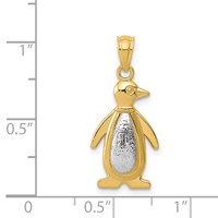 14K Two-tone Polished and Textured Penguin Pendant view 4
