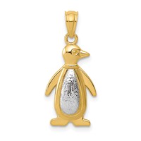 14K Two-tone Polished and Textured Penguin Pendant view 1