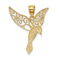 14K Yellow Gold Polished Hummingbird Pendant with Filigree Wings view 3