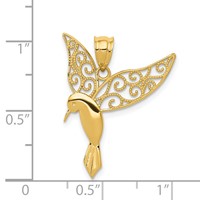 14K Yellow Gold Polished Hummingbird Pendant with Filigree Wings view 4
