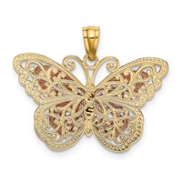 14K Two-tone Pendant with White Rhodium Cut-out 2-level Butterfly view 3