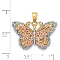 14K Two-tone Pendant with White Rhodium Cut-out 2-level Butterfly view 4