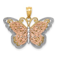 14K Two-tone Pendant with White Rhodium Cut-out 2-level Butterfly view 1