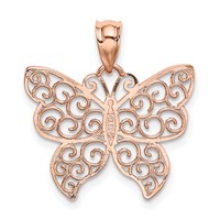 14K Rose Gold Polished Filigree Butterfly Pendant view 3