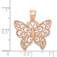 14K Rose Gold Polished Filigree Butterfly Pendant view 4