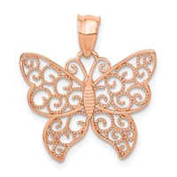 14K Rose Gold Polished Filigree Butterfly Pendant view 1