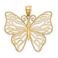 14K Yellow Gold Polished Large Filigree Butterfly Pendant view 3