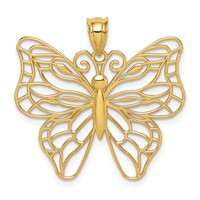 14K Yellow Gold Polished Large Filigree Butterfly Pendant view 1