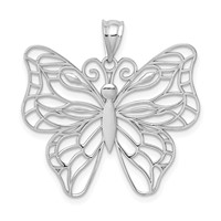 14K White Gold Polished Large Filigree Butterfly Pendant view 1