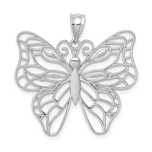 14K White Gold Polished Large Filigree Butterfly Pendant
