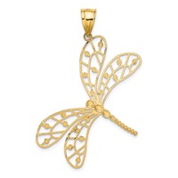 14K and White Rhodium Polished Diamond-cut Filigree Dragonfly Pendant view 3