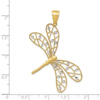 14K and White Rhodium Polished Diamond-cut Filigree Dragonfly Pendant view 4
