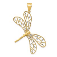 14K and White Rhodium Polished Diamond-cut Filigree Dragonfly Pendant view 1