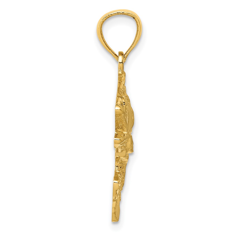 14k Gold Polished Textured Bass Pendant (K5356)