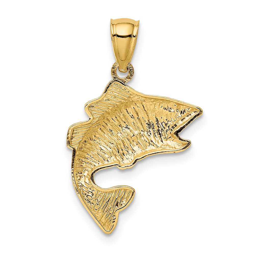 14k Gold Polished Textured Bass Pendant (K5356)