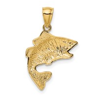 14K Yellow Gold Polished Textured Bass Fish Pendant view 3