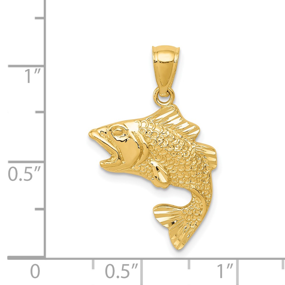 14k Gold Polished Textured Bass Pendant (K5356)